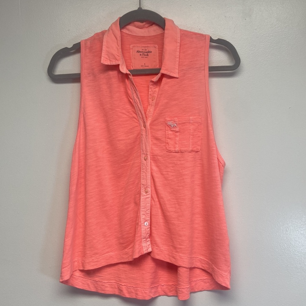 Abercrombie & Fitch Women's Top Tank Blouse Sleeveless Button Down Orange S